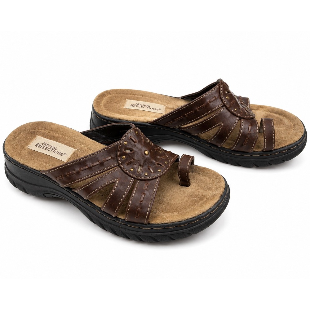 Natural Reflections Vintage Y2K Brown Leather Sandals Slides Women's Size 8